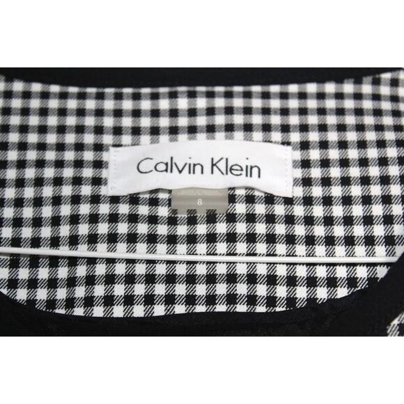 Calvin Klein Women's Black White Gingham Checkered Blazer Jacket Size M Classy - Picture 5 of 6